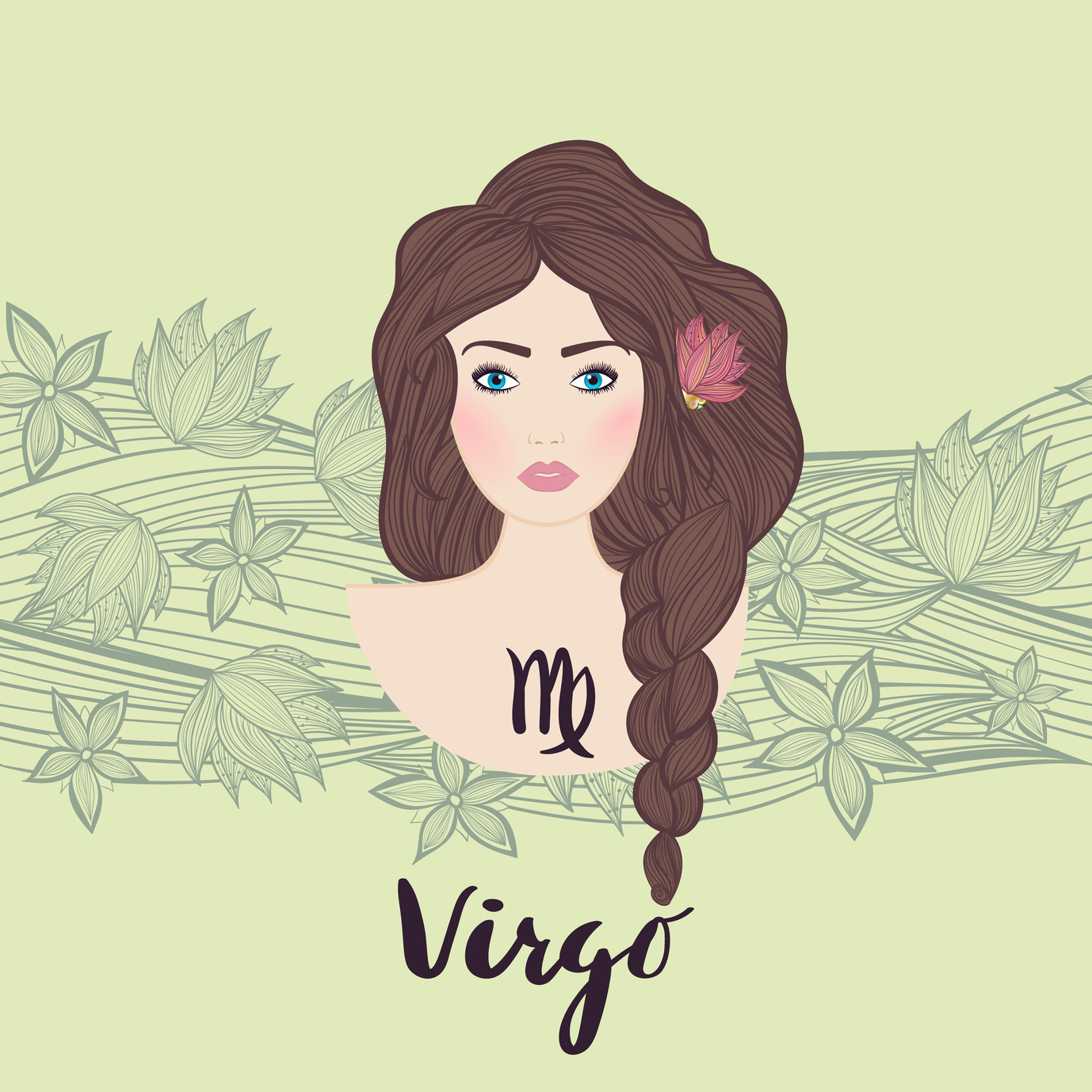 Illustration of Virgo astrological sign as a beautiful girl